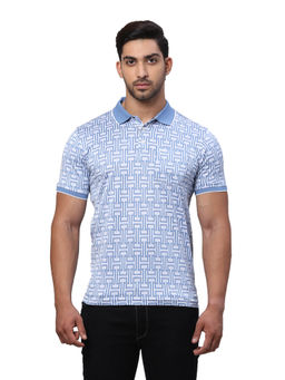 Park Avenue - Slim Fit Printed Medium Blue T-Shirt