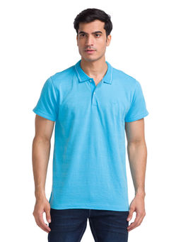 Park Avenue - Slim Fit Solid Medium Blue T-Shirt