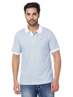 Raymond - Slim Fit Printed Medium Blue T-Shirt