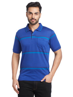 Raymond - Regular Fit Striped Dark Blue T-Shirt