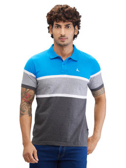 Parx - Regular Fit Colorblock Medium Blue T-Shirt