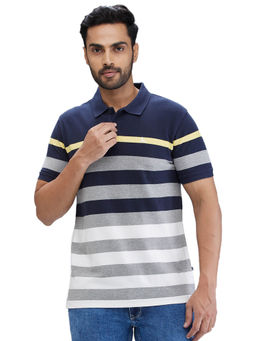 Parx - Regular Fit Stripes Dark Blue T-Shirt