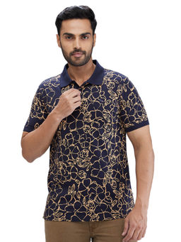Parx - Regular Fit Printed Dark Blue T-Shirt