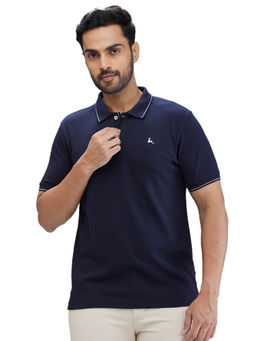 Parx - Regular Fit Self Design Dark Blue T-Shirt
