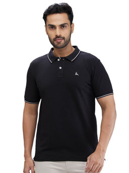 Parx - Regular Fit Self Design Black T-Shirt