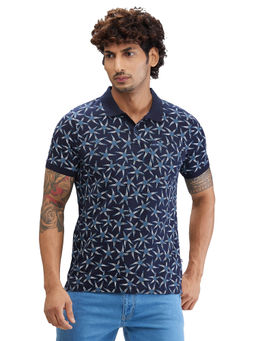 Parx - Regular Fit Printed Dark Blue T-Shirt