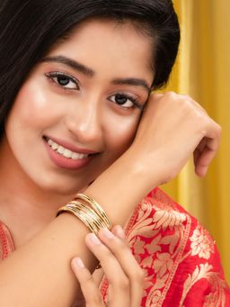 Saraf RS Jewellery - Set of 4 Gold Plated White AD Studded Handmade Designer Bangles