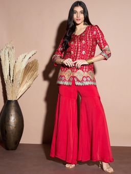 ADORNIA - Red Printed Tunic with Sharara (Set of 2)