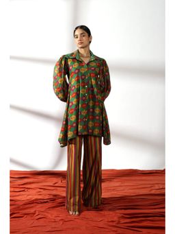 Leela by A - Green Embroidered Double Collar Kurti And Palazzo