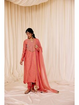 Leela by A - Pink Churi Sleeves Anarkali Kurta With Churidar And Dupatta