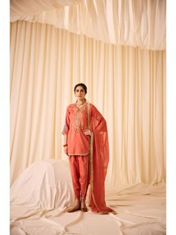 Leela by A - Rust Short Kurta with Tulip Pants and Dupatta