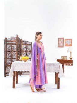 Leela by A - Pink And Purple Ombre Anarkali Kurta With Pant And Dupatta