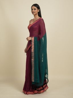 Suta - Pink and Teal Cotton Sequin Embellished Saree