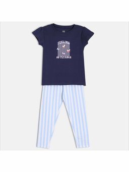 MINI KLUB - Kids Girls Cotton Short Sleeve Striped T-Shirt & Pyjama
