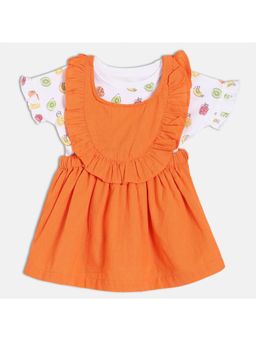 MINI KLUB - Baby Girls Cotton Short Sleeve Fruits Printed Top with Dungaree