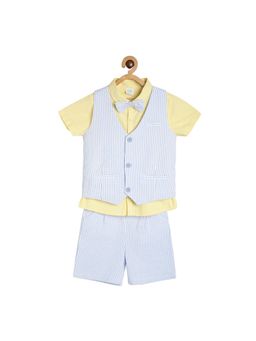 MINI KLUB - Kids Boys Cotton Shorts Sleeve Striped Shirt with Shorts & Waist Coat Bow