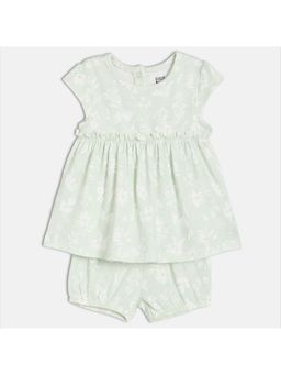 MINI KLUB - Baby Girls Cotton Cap Sleeve Floral Printed Dress with Bloomer - Green