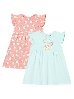 MINI KLUB - Knit Cap Sleeve Baby Chick Print Dress (Pack of 2)
