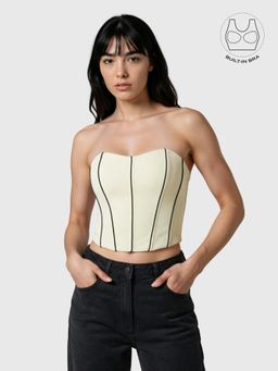 BUTTERSCOSH - Tenera Cream Striped Strapless Corset Top with Inbuilt Bra