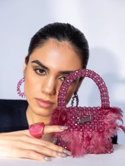 Modarta By Kamakshi - Pink Embrace Elegance with Exquisite Fur Handbag