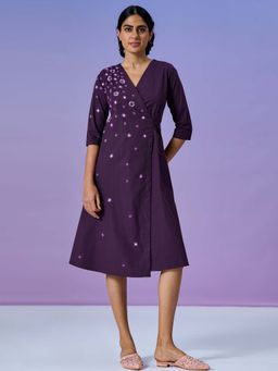 Okhai - Feareless Soul' Pure Cotton Hand Embroidered Mirror Work Wrap Dress