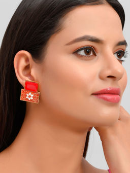 Silvermerc Designs - Red Square Meenakari Stud Earrings