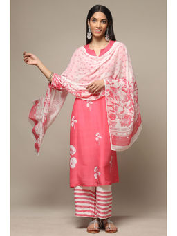 Biba - Womens Pink Printed Polyester A-line Suit (Set of 3)