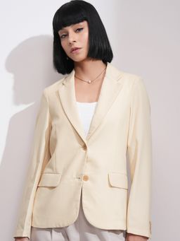 TOKYO TALKIES - Women Beige Solid Formal Blazer