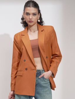 TOKYO TALKIES - Women Rust Notched Lapel Single Breasted Oversized Blazer