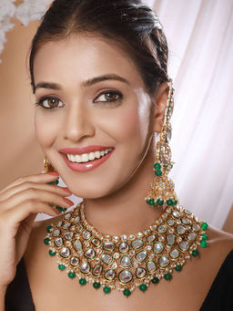 Aatmana - Gold-Plated Green Kundan-Studded and Beaded Handcrafted Jewellery Set