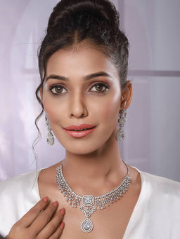 Aatmana - Rhodium-Plated American Diamond Studded Handcrafted Jewellery Set