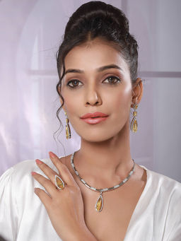 Aatmana - Rhodium Plated American Diamond Jewellery Set