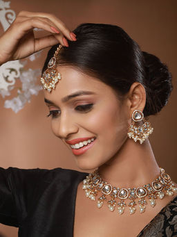 Aatmana - Gold Plated Zircon Stone Studded and Pearl Beaded Jewellery Set