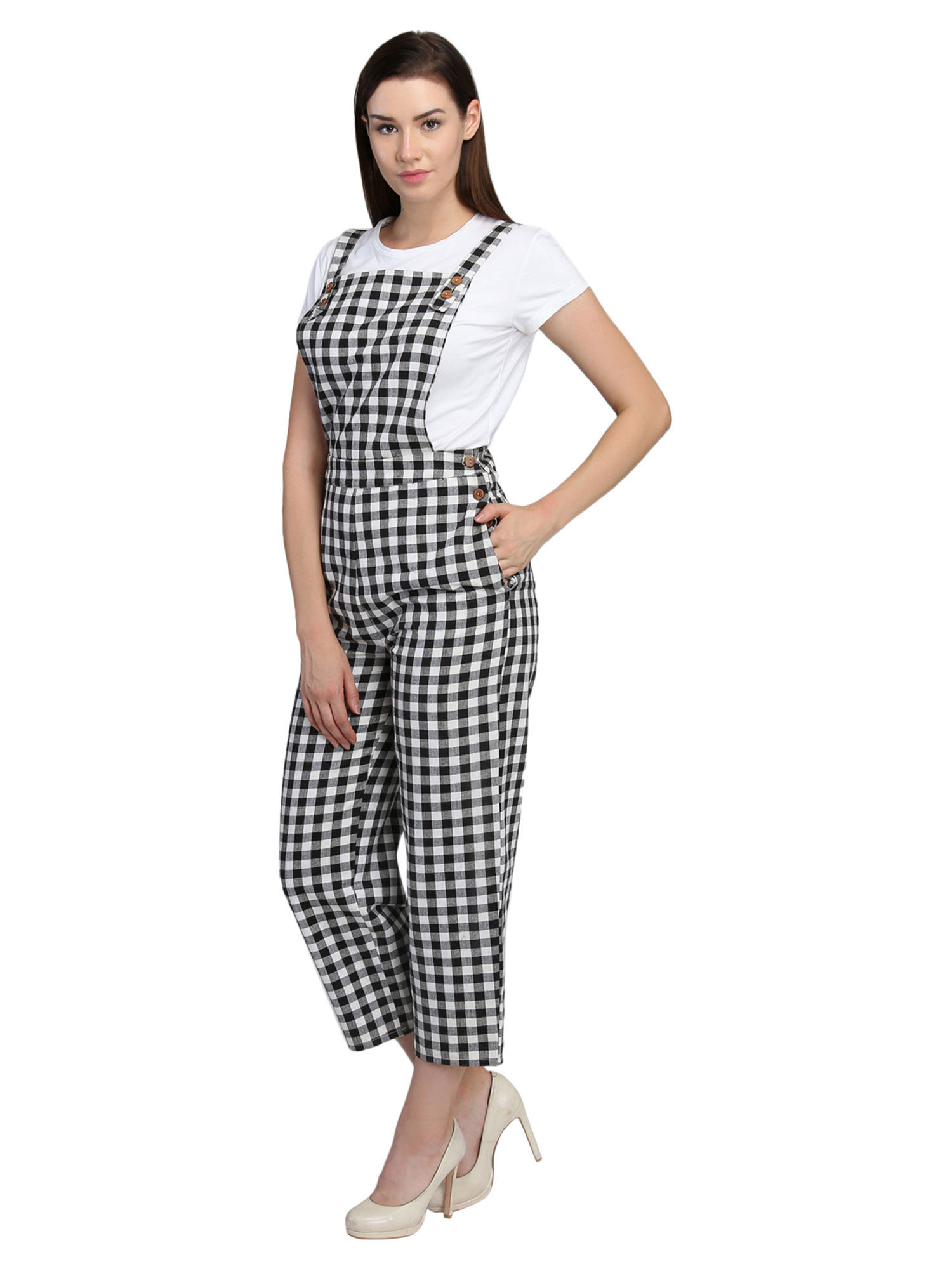 Women White Western Wear Jumpsuit with T-Shirt (Set of 2)-picture-29