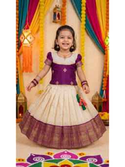FELIZ THE DESIGNER STUDIO - Burgundy Pavadai Bit Lehenga with Blouse