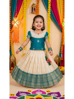 FELIZ THE DESIGNER STUDIO - Girls Green Pavadai Rama Blouse with Lehenga