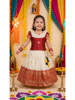 FELIZ THE DESIGNER STUDIO - Girls Pavadai Red Lehenga with Blouse