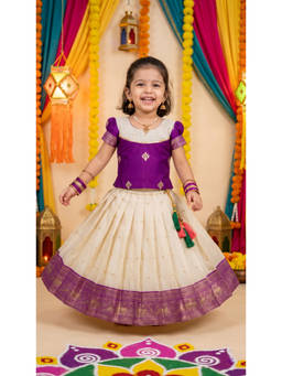 FELIZ THE DESIGNER STUDIO - Girls Pavadai Purple Blouse with Lehenga