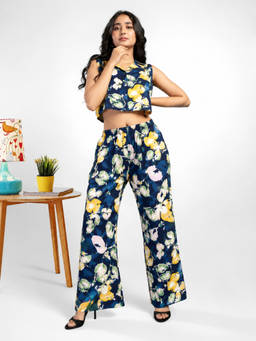 TeenTrums - Girls Navy Blue Meadow Floral Print Co-Ord Set