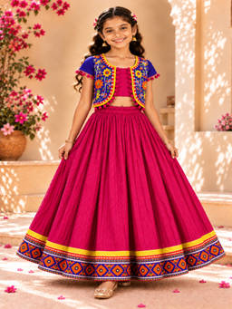 TWISHA - Pink Woven Sleeveless Inner With Half Sleeves Jacket and Lehenga