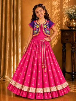 TWISHA - Pink Inner With Embroidered Half Sleeves Jacket and Lehenga