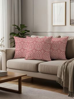 Urban Space - Printed Cotton Cushion Covers (Pack of 3) - Canopy Clay Pink (16 x 16 inches)