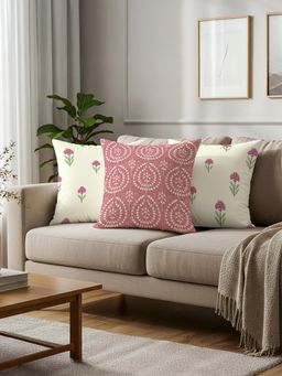 Urban Space - Printed Cotton Cushion Covers (Pack of 3) - Aster & Canopy Pink (16 x 16 inches)