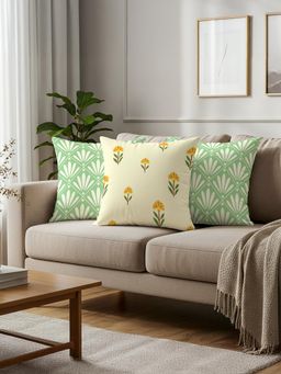 Urban Space - Printed Cotton Cushion Covers (Pack of 3) - Amaya Aster Yellow (16 x 16 inches)