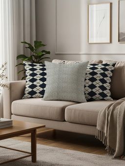 Urban Space - Printed Cotton Cushion Covers (Pack of 3) - Black & Grey Diamond (16 x 16 inches)