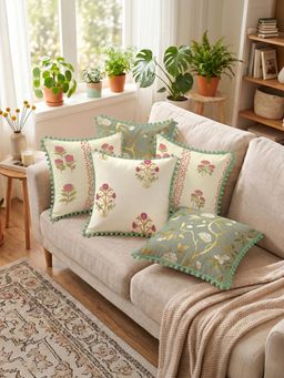 Urban Space - Metallic Foil Printed Cotton Cushion Covers (Pack of 5) Zari Pink Gold (16 x 16 inches)