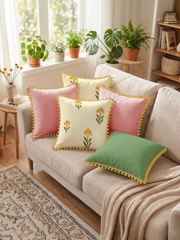 Urban Space - Metallic Foil Printed Cushion Covers (Pack of 5) Aster Yellow Pink (16 x 16 inches)