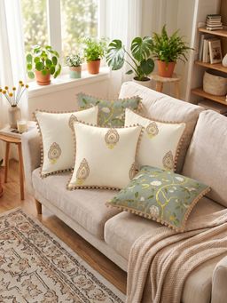 Urban Space - Metallic Foil Printed Cotton Cushion Covers (Pack of 5) Zari Brown Gold (16 x 16 inches)