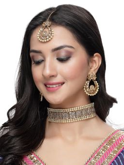 Sukkhi - Gold Plated LCT Kundan Beads Choker Necklace with Earring and Maangtika