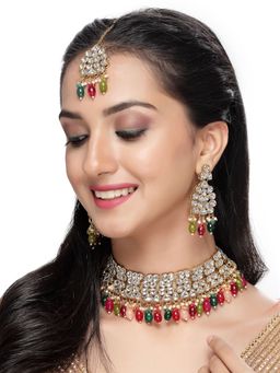 Sukkhi - Heavy Looked Multicolor AD Stones Collar Bone Necklace and Earring